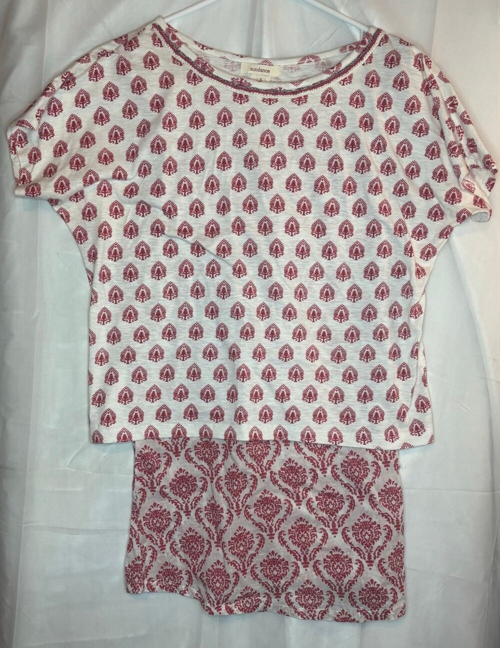 Sundance Short Sleeve White Red Blouse Size Small